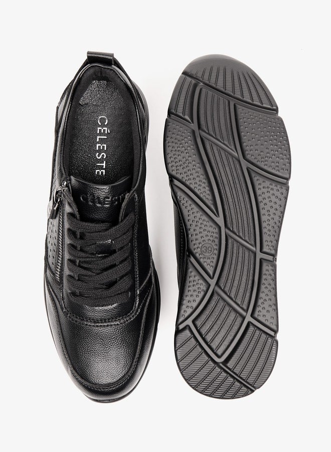 Women's Solid Shoes with Lace-Up Closure and Zip Detail
