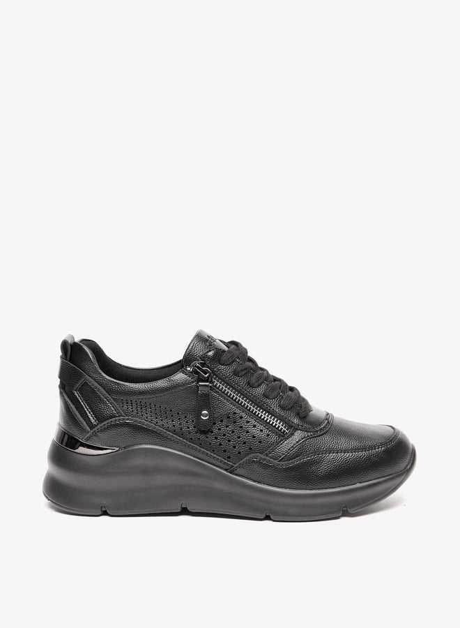 Women's Solid Shoes with Lace-Up Closure and Zip Detail