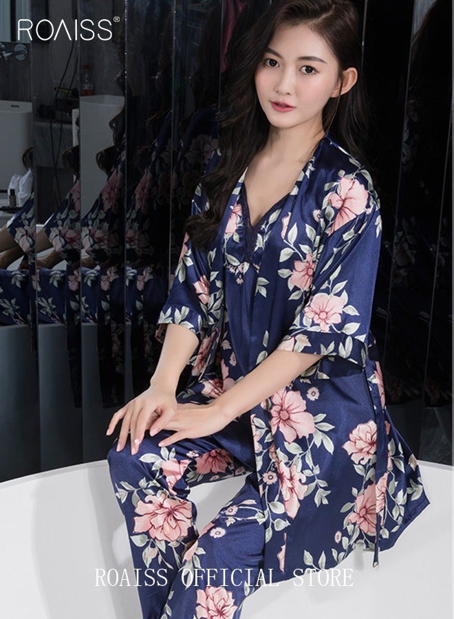 5-Pack Women's Sleepwear Sets Sling Lace Nightdress Sweet Pajama Home Wearing Clothes Loungewear Suits Floral Printing Ladies Nightwear Lingerie Robe Underwear Shorts Summer Spring Blue