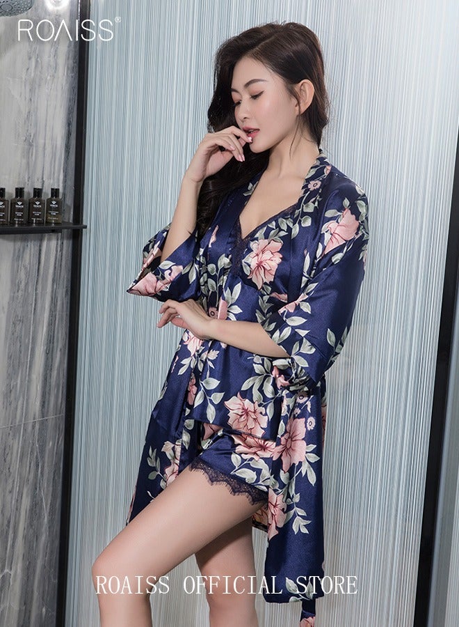 5-Pack Women's Sleepwear Sets Sling Lace Nightdress Sweet Pajama Home Wearing Clothes Loungewear Suits Floral Printing Ladies Nightwear Lingerie Robe Underwear Shorts Summer Spring Blue