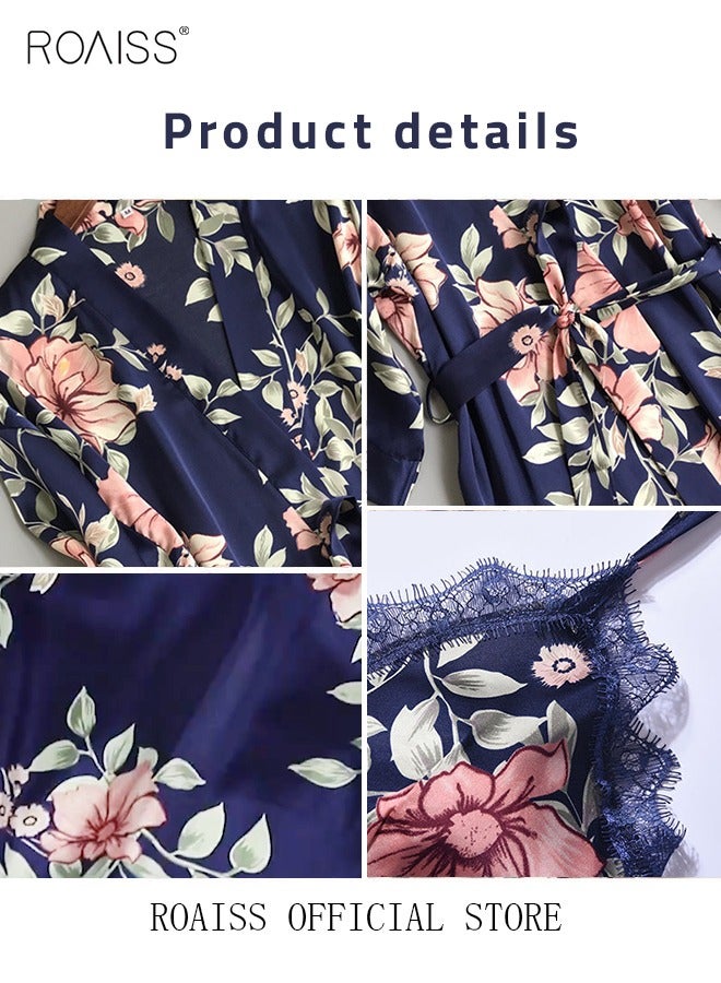 5-Pack Women's Sleepwear Sets Sling Lace Nightdress Sweet Pajama Home Wearing Clothes Loungewear Suits Floral Printing Ladies Nightwear Lingerie Robe Underwear Shorts Summer Spring Blue