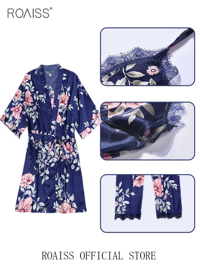 5-Pack Women's Sleepwear Sets Sling Lace Nightdress Sweet Pajama Home Wearing Clothes Loungewear Suits Floral Printing Ladies Nightwear Lingerie Robe Underwear Shorts Summer Spring Blue