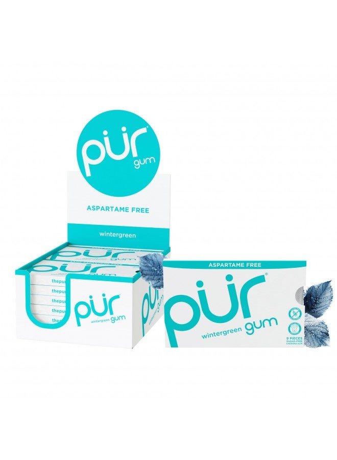 Pur Gum | Aspartame Free Chewing Gum | 100% Xylitol | Sugar Free, Vegan, Gluten Free And Keto Friendly | Natural Wintergreen Flavored Gum, 9 Pieces (Pack Of 12)