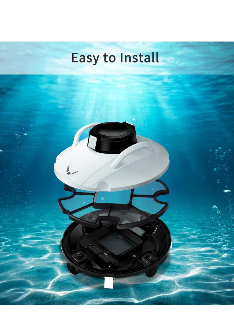 Cordless Pool Vacuum Cleaner, Robotic Pool Cleaner, Lasts 120min, Dual-Motor,Smart Navigation and Parking System, LED Indicator, Suitable for Flat Pools Up to 1000 sq, White