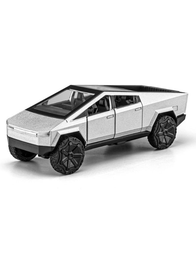 1:36 Tesla Pickup Car Model Toy, Diecast Zinc Alloy Pull Back Toy Car, Sound and Light Pull Back Model Car for Kids Boy Girl Gift (Black/Silver)