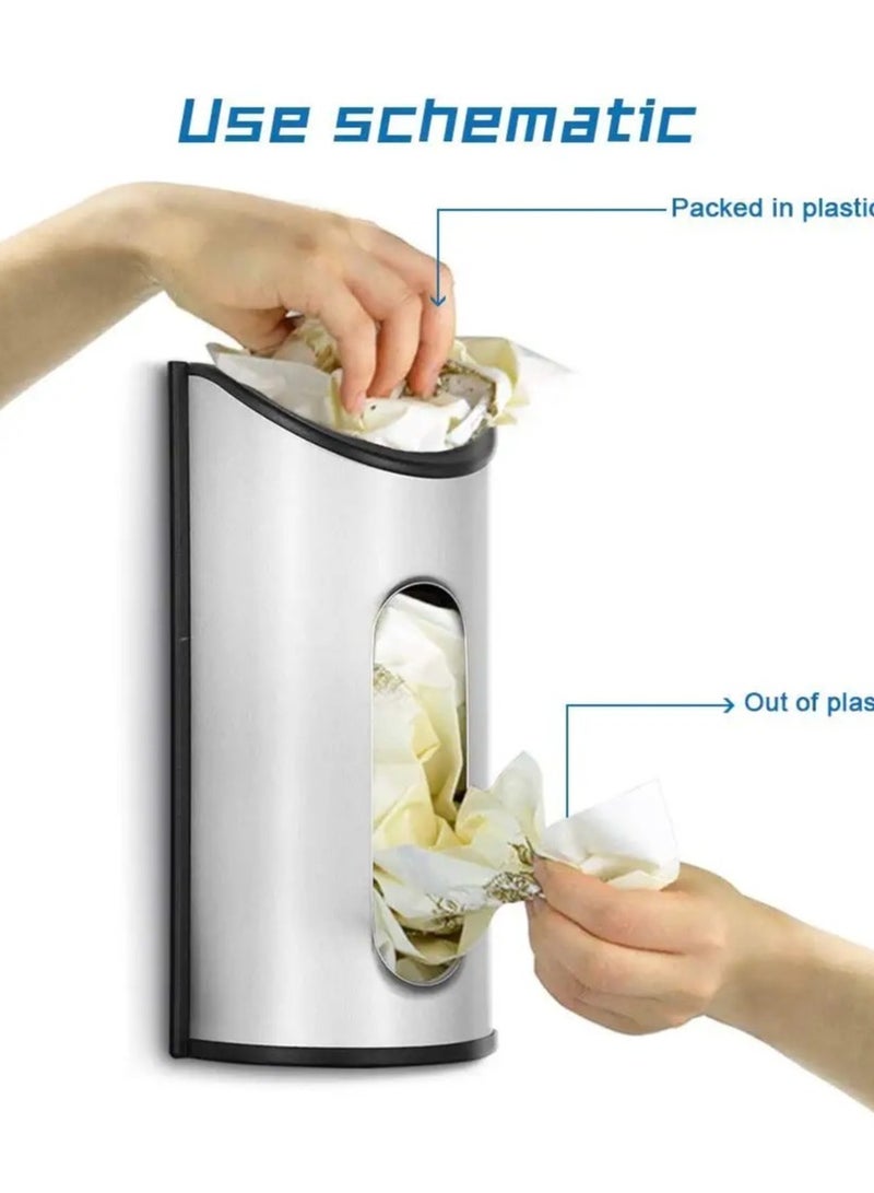 Bags holder-Stainless Steel Wall Mount Grocery Bag Dispenser, Bags Storage for Plastic bag,Anti-Fingerprints, Silver…