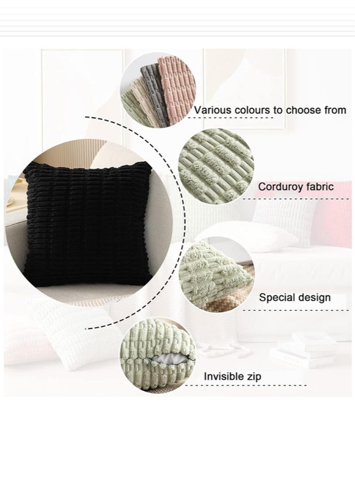 4-Piece Home Decorative Pillow Covers Striped Corduroy Throw Pillow Cover Black 45x45 Centimeter