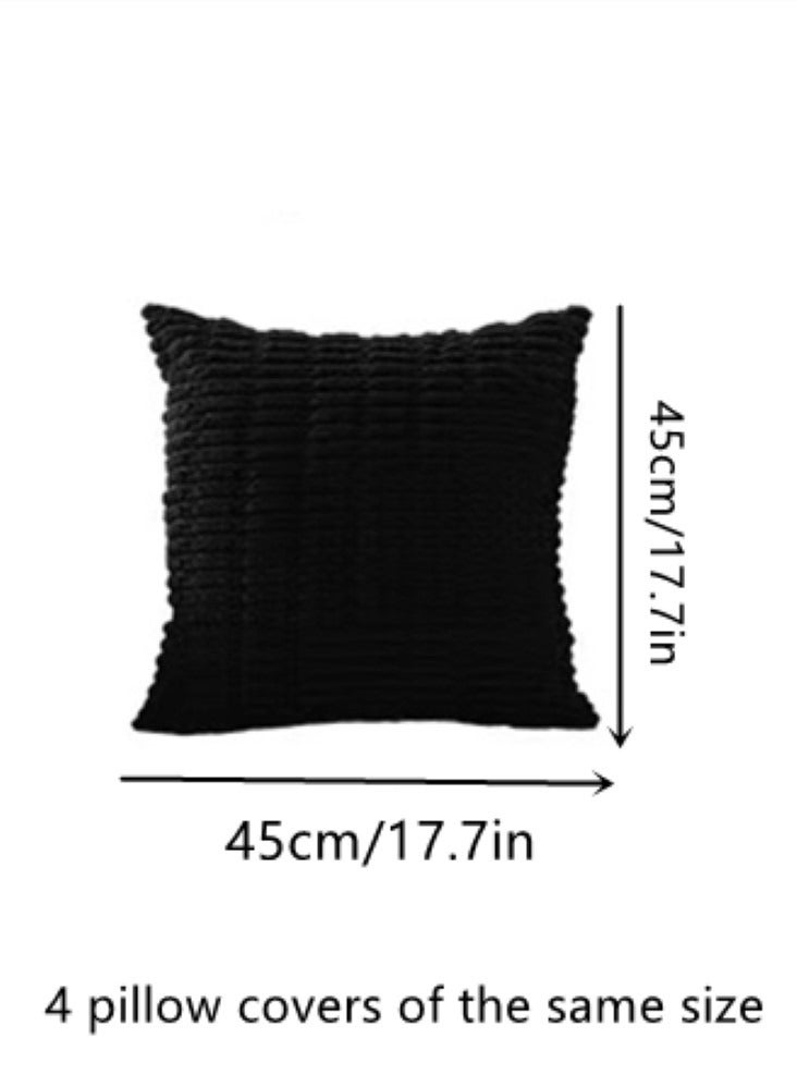 4-Piece Home Decorative Pillow Covers Striped Corduroy Throw Pillow Cover Black 45x45 Centimeter