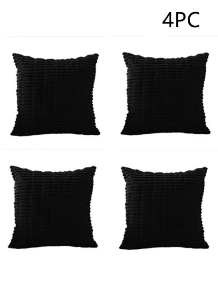 4-Piece Home Decorative Pillow Covers Striped Corduroy Throw Pillow Cover Black 45x45 Centimeter