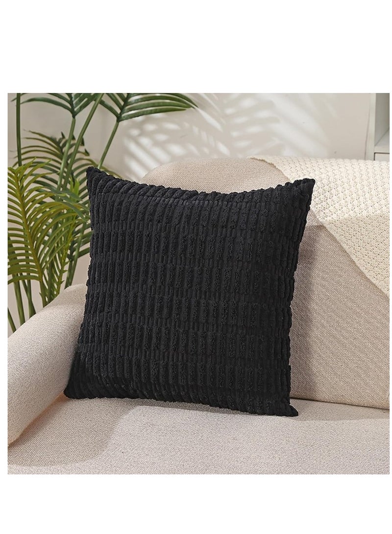 4-Piece Home Decorative Pillow Covers Striped Corduroy Throw Pillow Cover Black 45x45 Centimeter