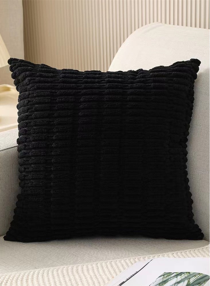 4-Piece Home Decorative Pillow Covers Striped Corduroy Throw Pillow Cover Black 45x45 Centimeter