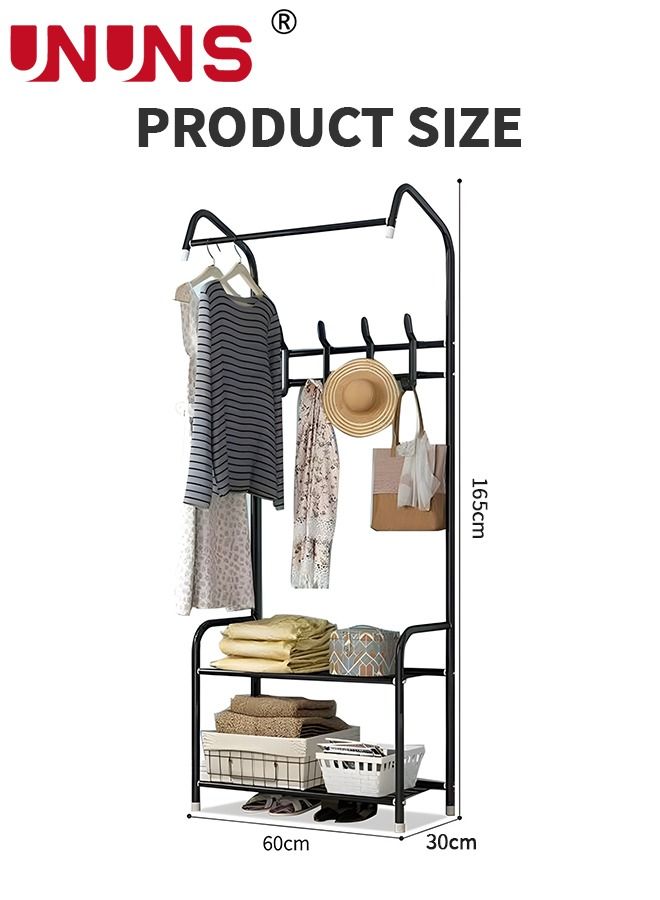 Coat Rack Freestanding With 2 Tier Shoe Rack,Hall Tree Lightweight Metal Shoe Rack Organizer,Multifunctional Coat Hanger Stand,Shoe Shelf For Apartment Bedroom Dorm And Entryway,Black