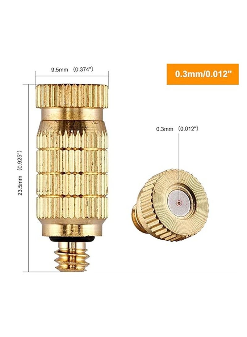 20 Pcs High Pressure Brass Misting Nozzles for Outdoor Cooling, Greenhouse Irrigation & Humidification, 0.3mm Anti-Drip Fogging Spray Head