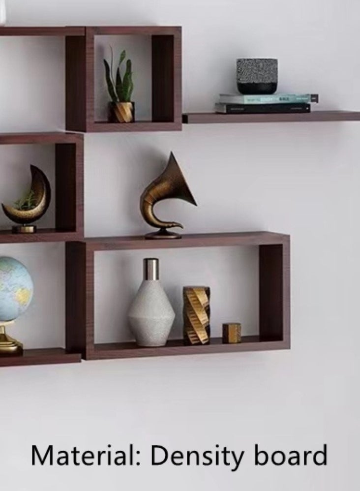 4-Tiers Wall-Mounted Display Shelf DIY Storage Rack Density Board Brown