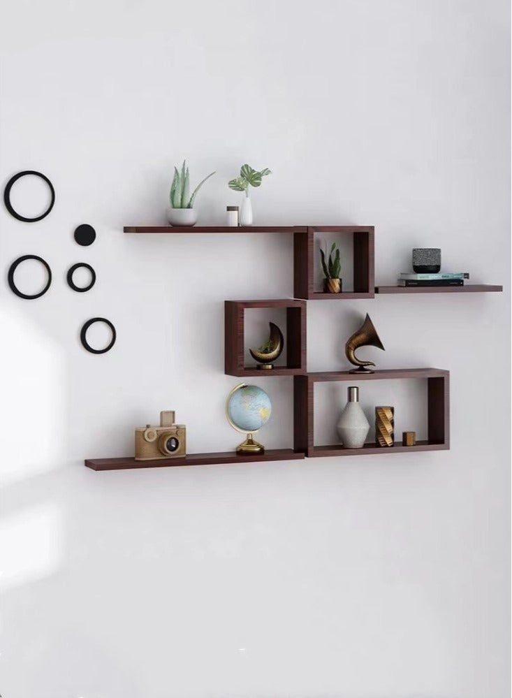 4-Tiers Wall-Mounted Display Shelf DIY Storage Rack Density Board Brown