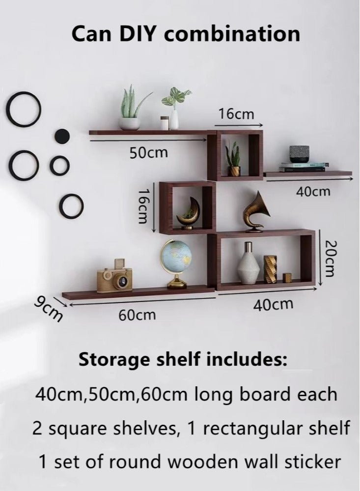 4-Tiers Wall-Mounted Display Shelf DIY Storage Rack Density Board Brown