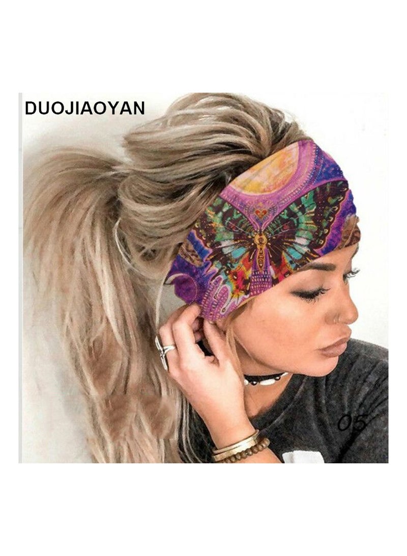 Colorful butterfly print elastic headscarf yoga running sports headband sweat-absorbent headscarf women's headwear (5 pieces)