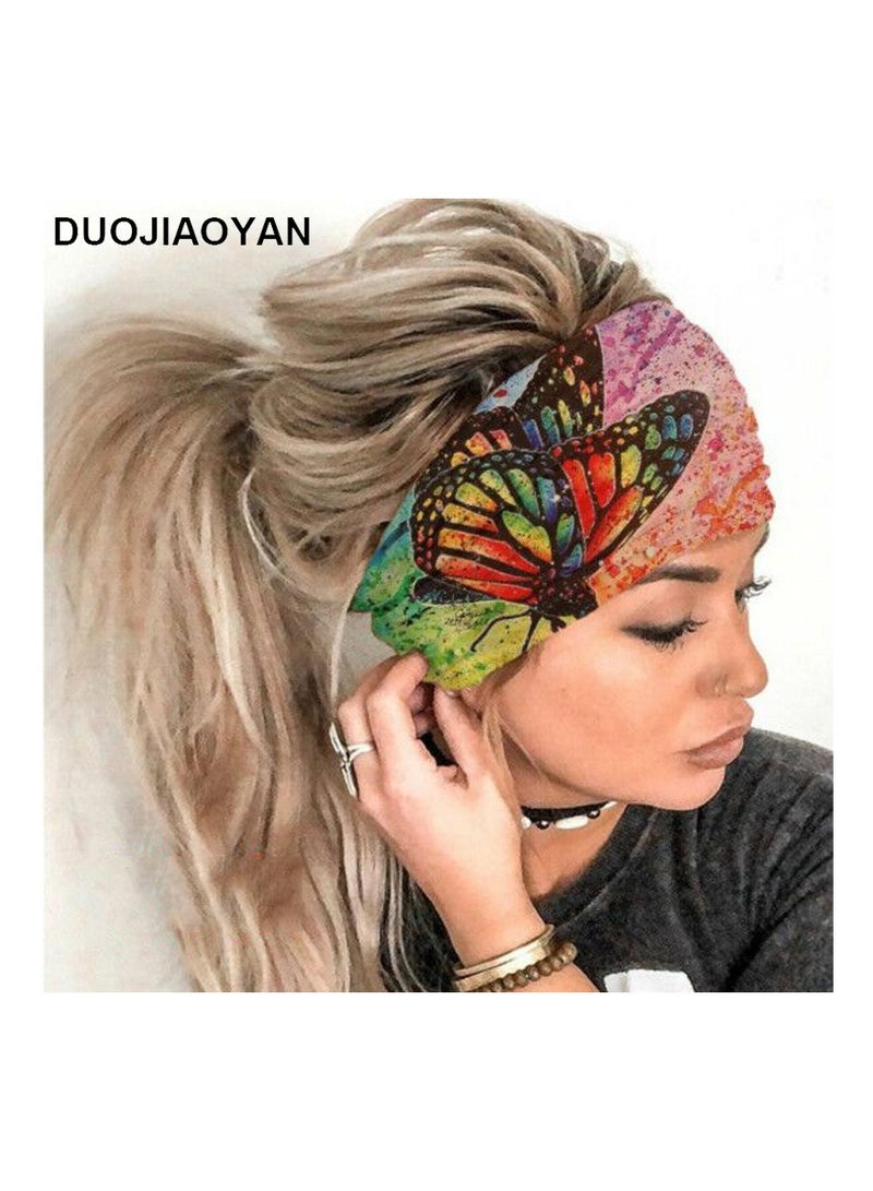 Colorful butterfly print elastic headscarf yoga running sports headband sweat-absorbent headscarf women's headwear (5 pieces)