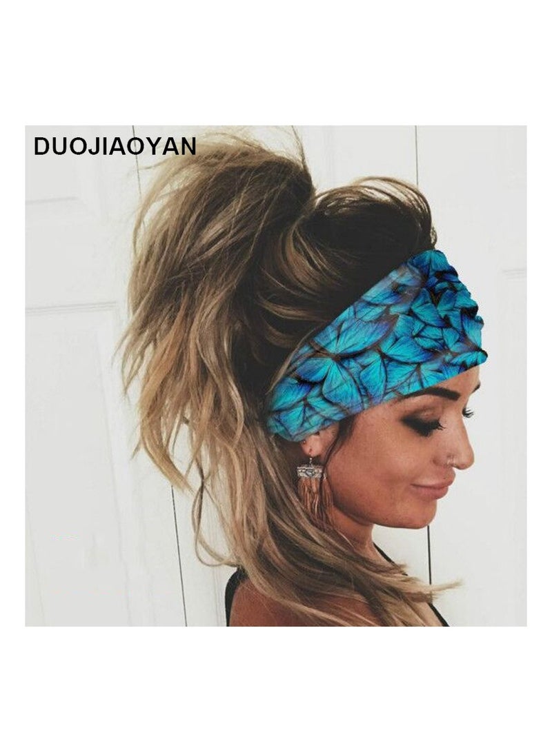 Colorful butterfly print elastic headscarf yoga running sports headband sweat-absorbent headscarf women's headwear (5 pieces)