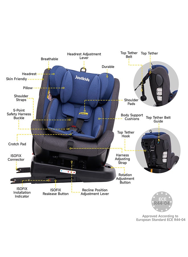 Rotating Angela Safety Baby Car Seat With Isofix And Top Tether, 360 Degree Swivel Child Seat, 0/1/2/3, 0 - 12 Years Old, ECE R44/04, Blue