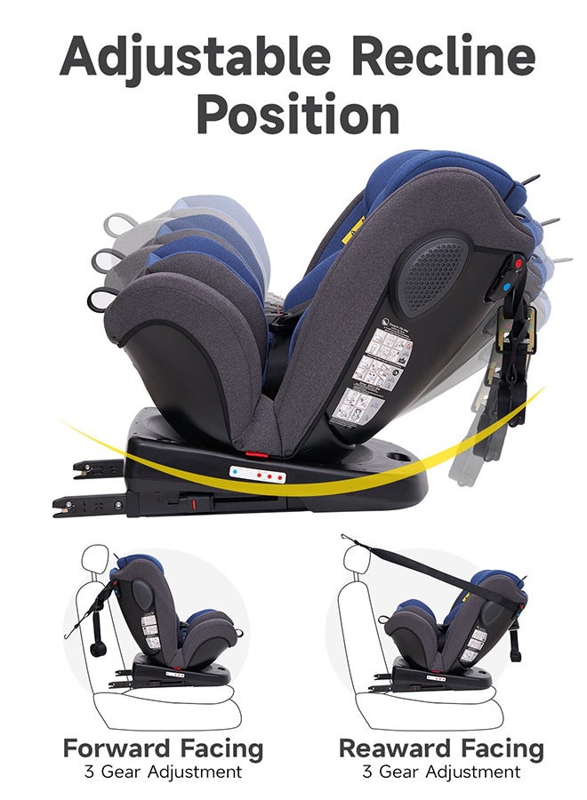 Rotating Angela Safety Baby Car Seat With Isofix And Top Tether, 360 Degree Swivel Child Seat, 0/1/2/3, 0 - 12 Years Old, ECE R44/04, Blue