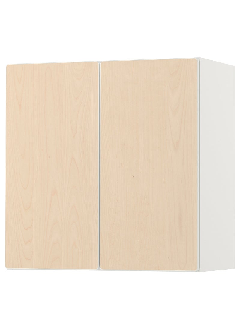 Wall Cabinet, White & Birch With 1 Shelf, 60X32X60 Cm