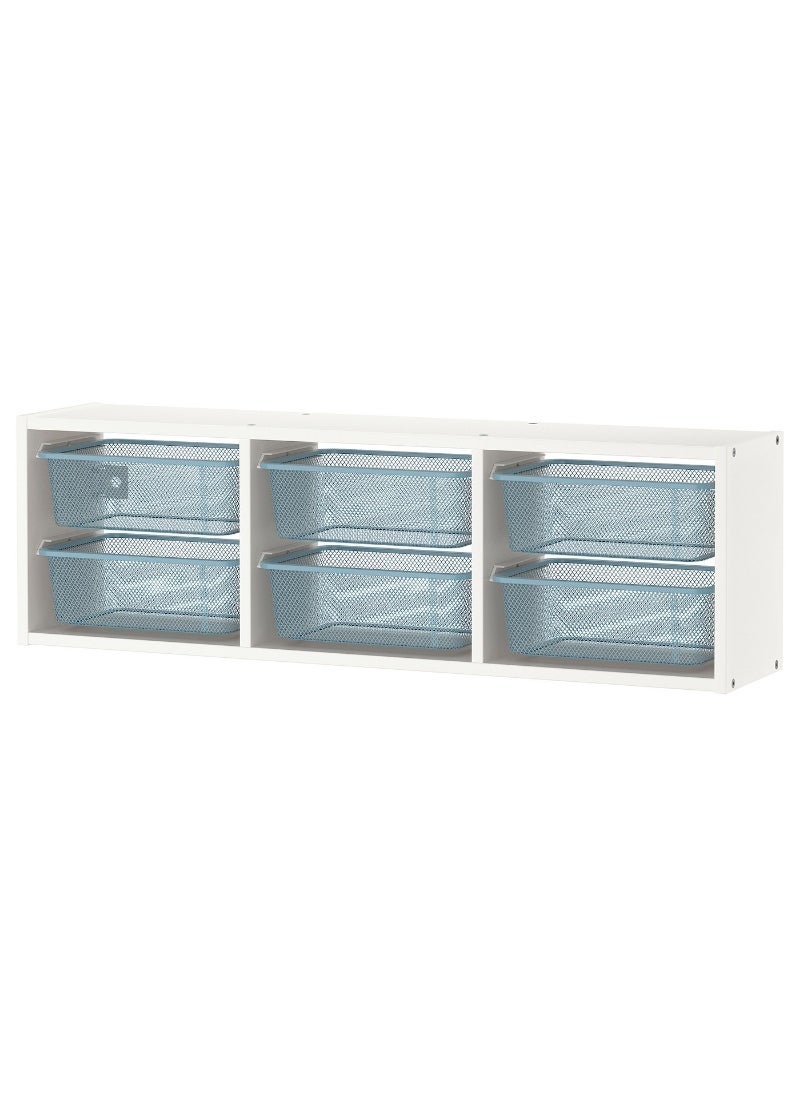 Wall Storage, White Grey & Blue, 99X21X30 Cm