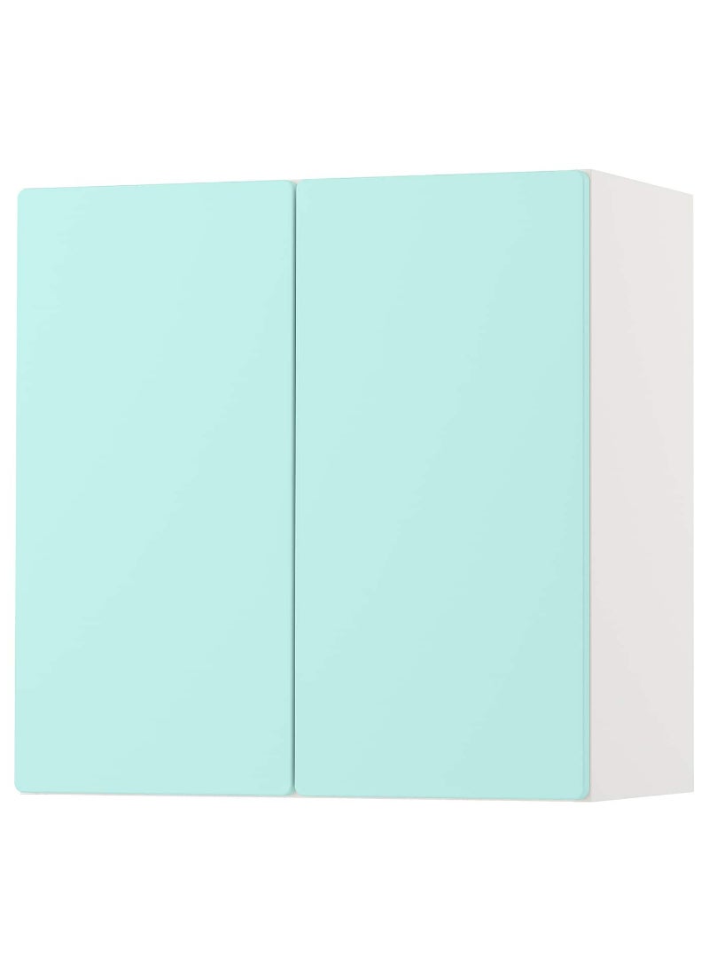 Wall Cabinet, White Pale Turquoise With 1 Shelf, 60X32X60 Cm