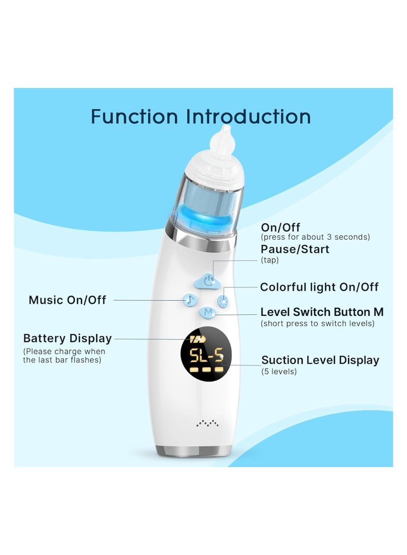 Nose Cleaner, Electric Waterproof with 3 Silicone Tips, Rechargeable Nose Cleaner for with 5 Suction Levels, Nose Cleaner with Music & Light (Blue)