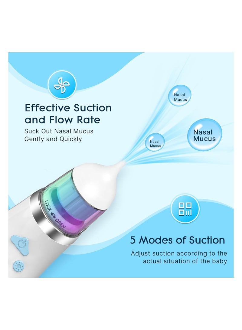 Nose Cleaner, Electric Waterproof with 3 Silicone Tips, Rechargeable Nose Cleaner for with 5 Suction Levels, Nose Cleaner with Music & Light (Blue)