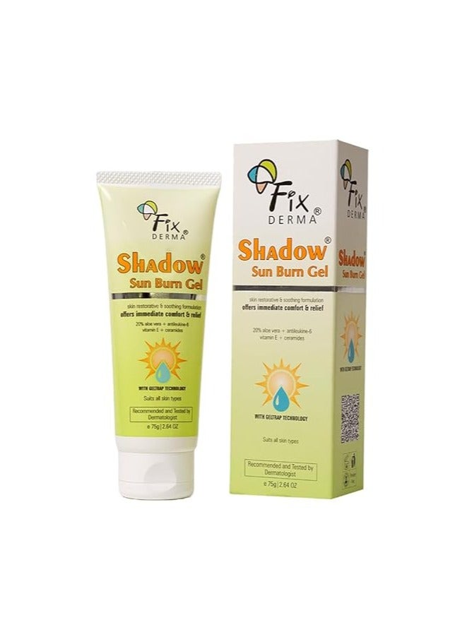 Fixderma Shadow Sun Burn Gel with 20% Aloe Vera Gel & Vitamin E | Ceramide Moisturizer | Dermatologist Tested Moisturizer for Face | Sunburn Cream for Face | Suitable for All Skin Types - 75gm