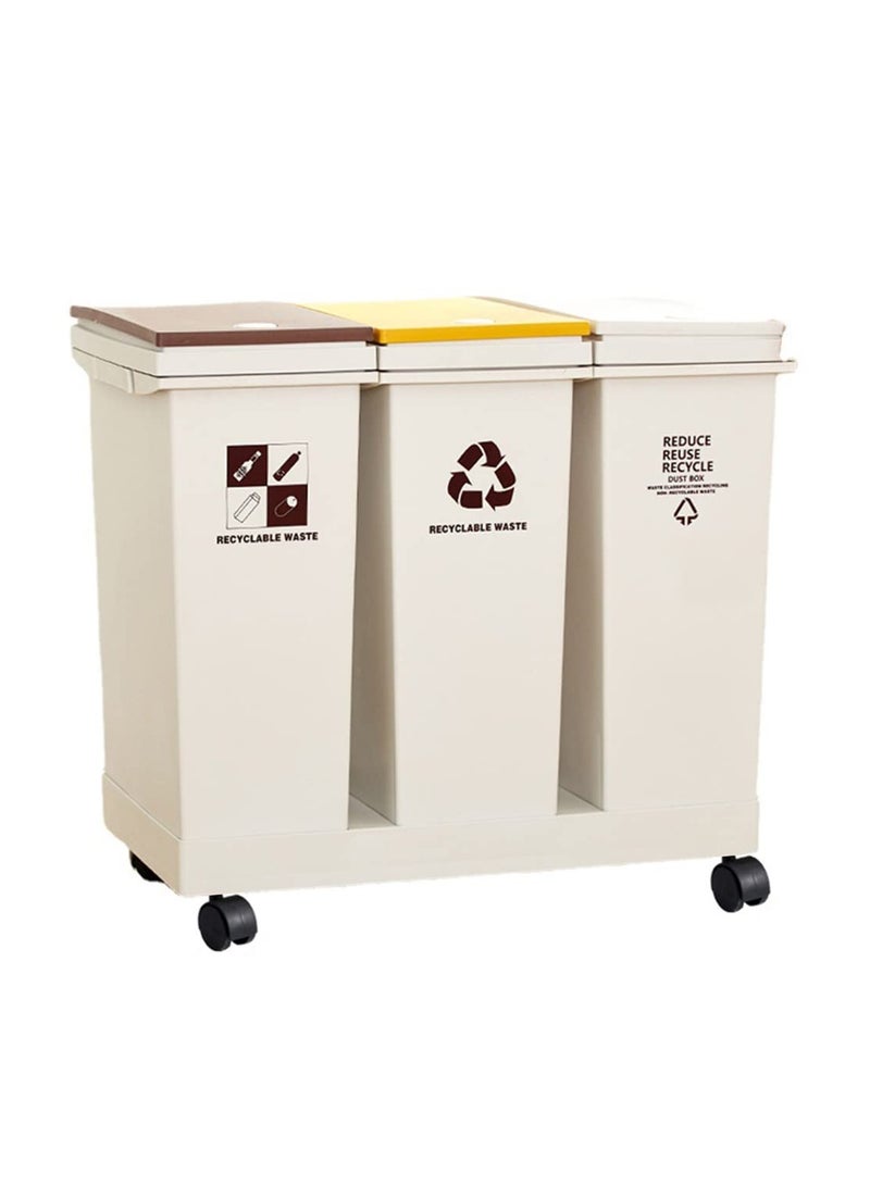 20L x 3 Compartment Trash Can with Wheels, Trash Can and Recycling Bin with Lid, Detachable & Press-Open Lid Sorting Trash Can Kitchen, Plastic Double Garbage Cans for Kitchen
