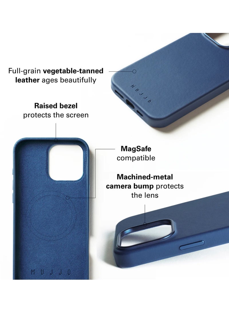 Luxury Premium Full-Grain Leather Case for iPhone 16 Pro – Monaco Blue with MagSafe Compatibility