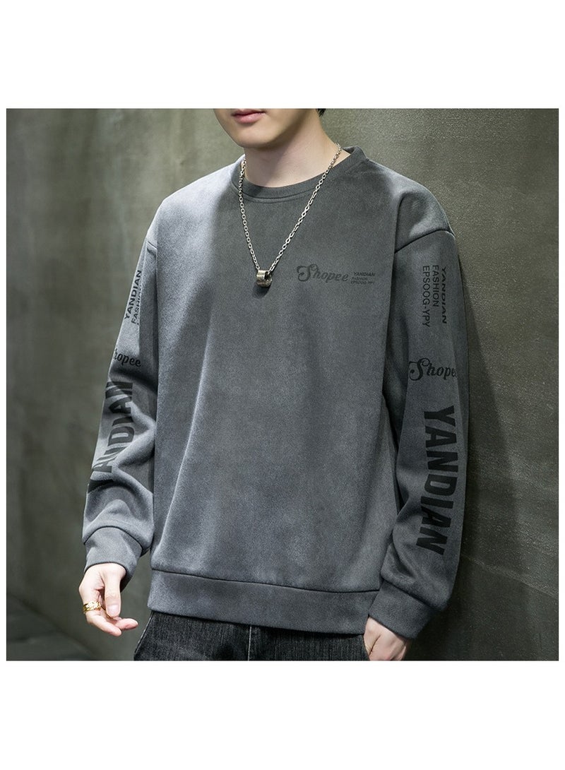 Large Size Fashionable Men's Letter Printed Loose Long Sleeved T-shirt