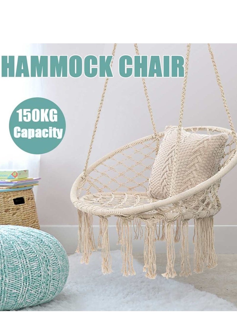 Hammock Chair, Hanging Swing,Hanging Cotton Rope Chair for Indoor, Outdoor, Bedroom, Patio, Yard, Deck, Garden and Porch