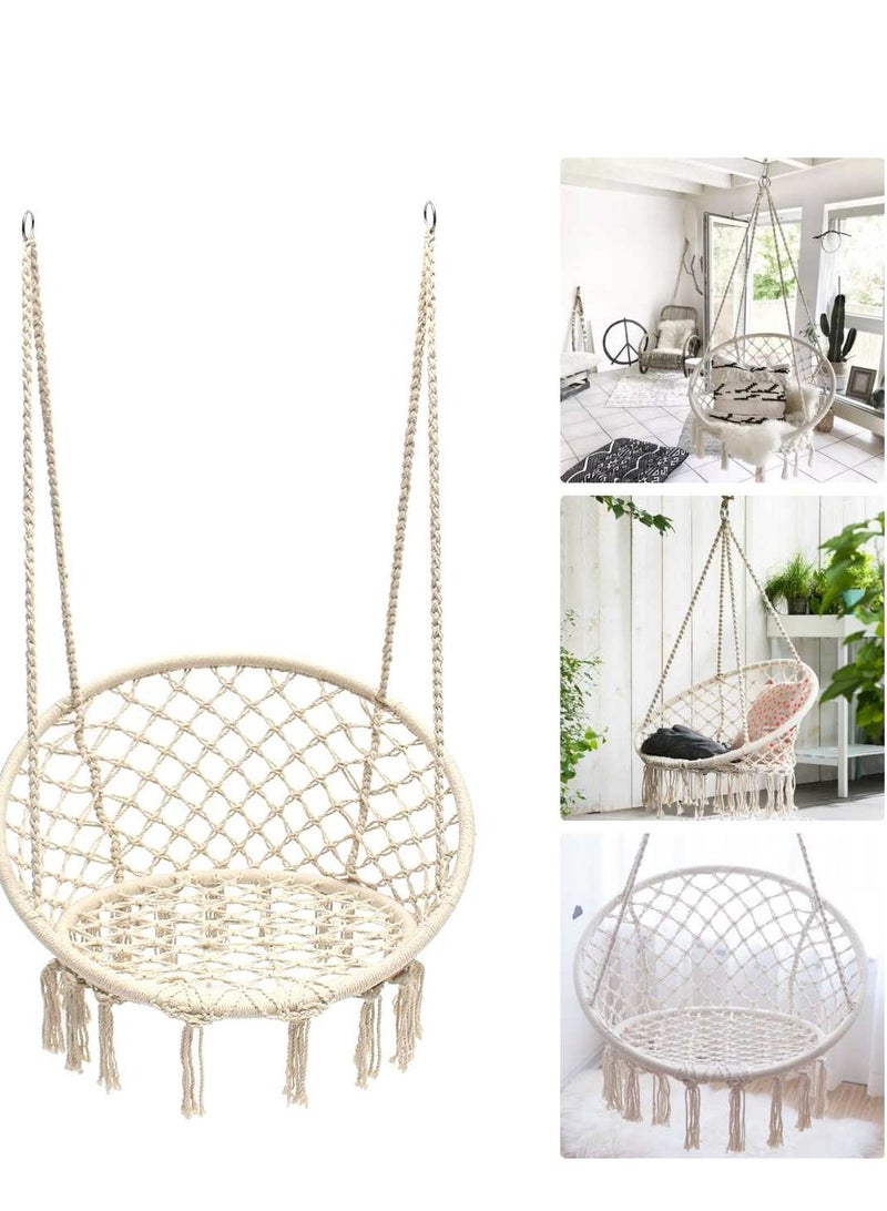 Hammock Chair, Hanging Swing,Hanging Cotton Rope Chair for Indoor, Outdoor, Bedroom, Patio, Yard, Deck, Garden and Porch