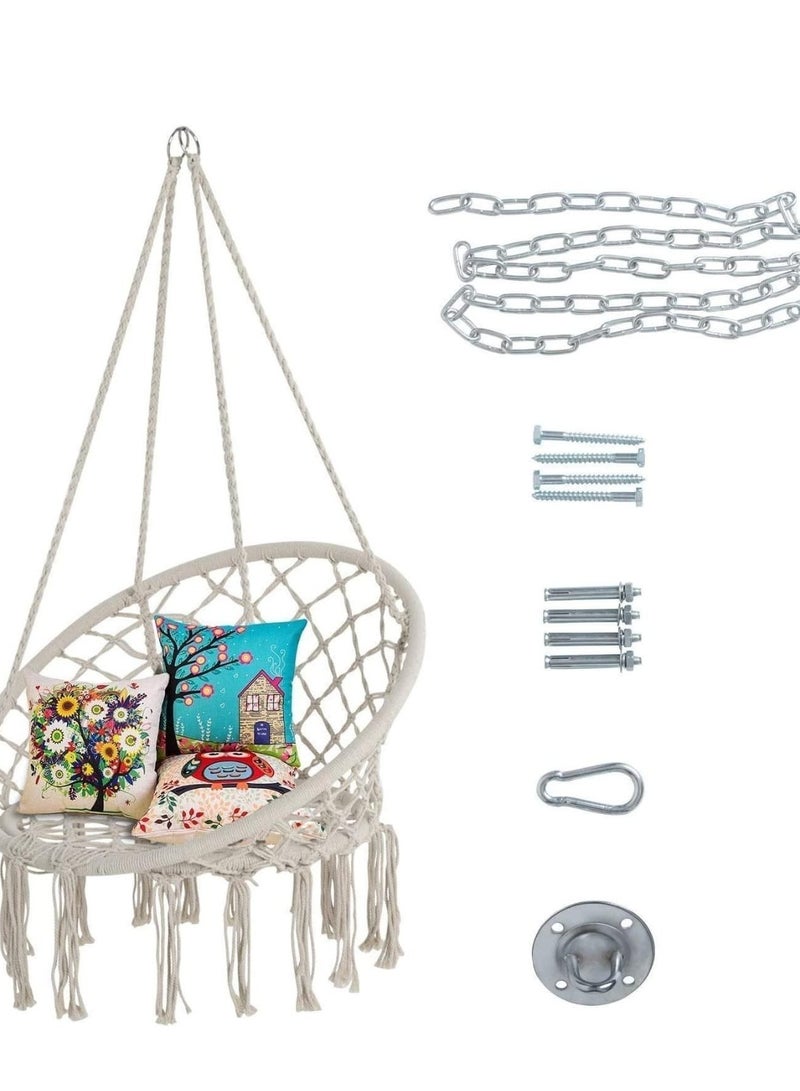 Hammock Chair, Hanging Swing,Hanging Cotton Rope Chair for Indoor, Outdoor, Bedroom, Patio, Yard, Deck, Garden and Porch