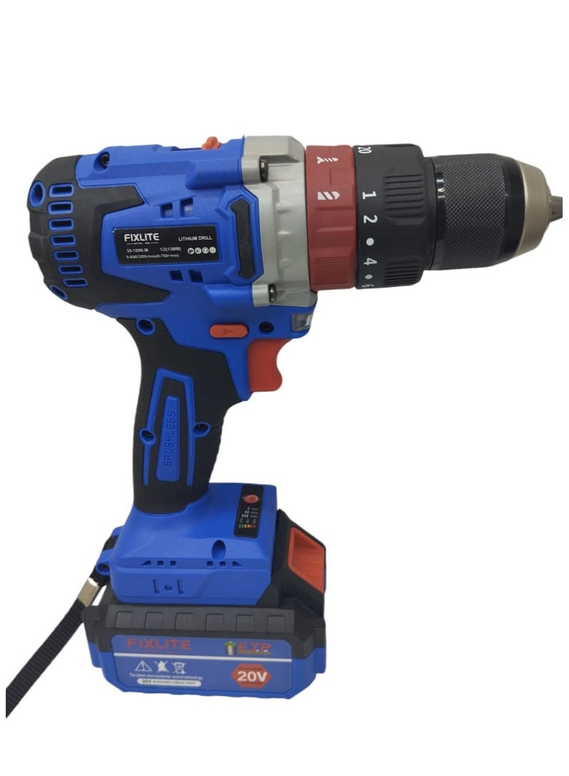 20V Cordless Electric with 2 pcs Li Ion Batteries Speed Drill Driver