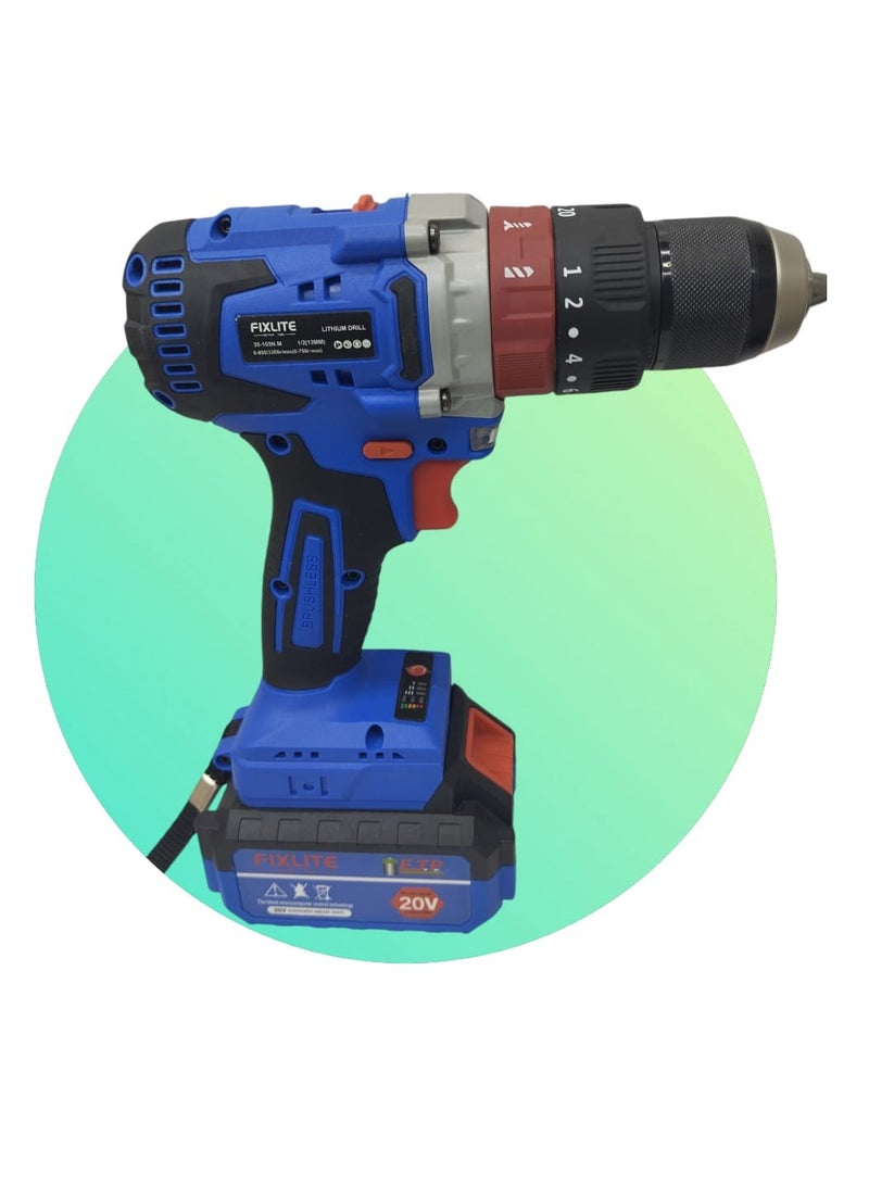 20V Cordless Electric with 2 pcs Li Ion Batteries Speed Drill Driver