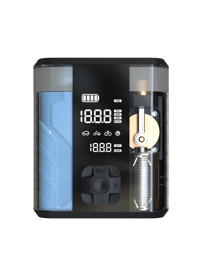 Jump Start Air Compressor 8000mAh / Type-C 10W 5V/2A Input Voltage/ 2H Recharge Time/ 800A Peak Current - Transparent