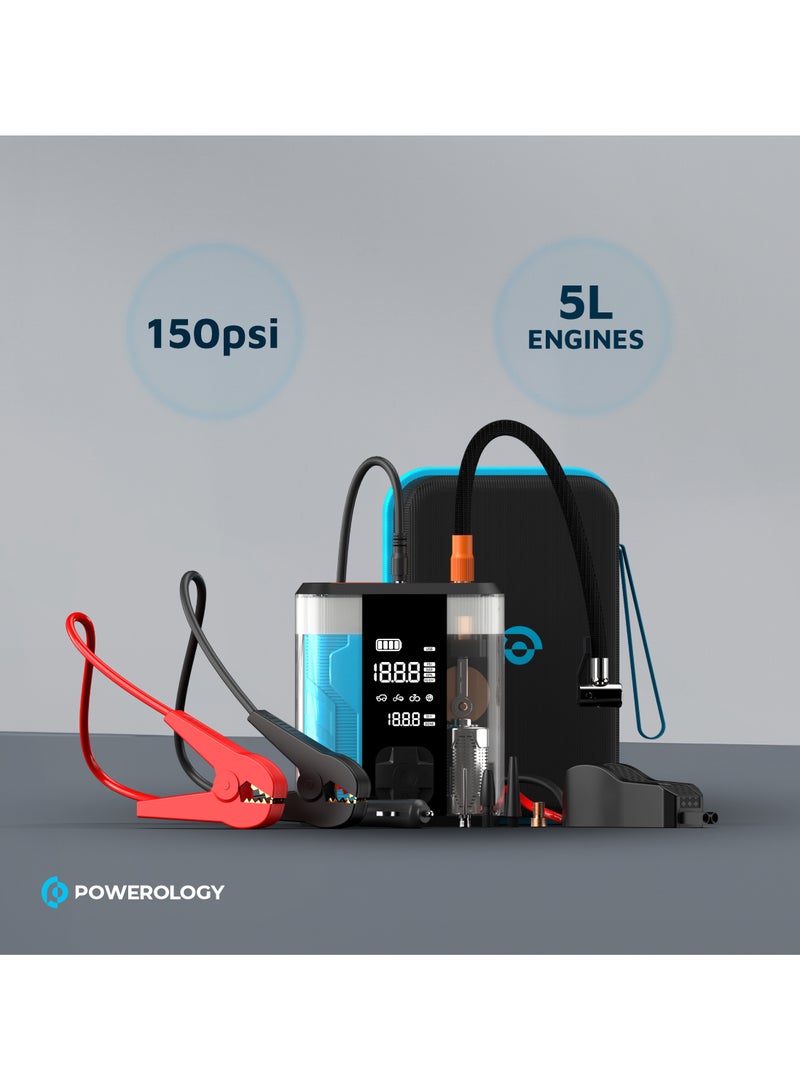 Jump Start Air Compressor 8000mAh / Type-C 10W 5V/2A Input Voltage/ 2H Recharge Time/ 800A Peak Current - Transparent