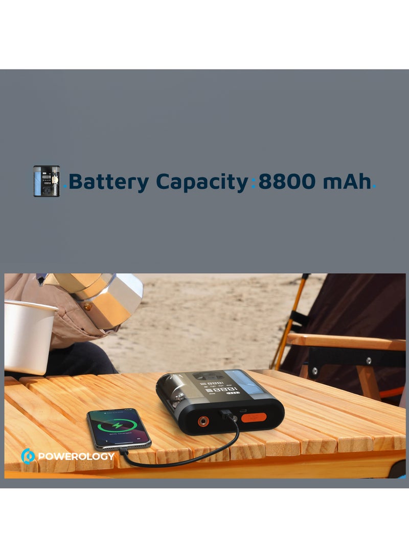 Jump Start Air Compressor 8000mAh / Type-C 10W 5V/2A Input Voltage/ 2H Recharge Time/ 800A Peak Current - Transparent