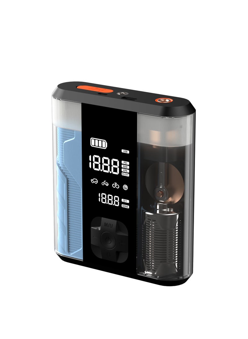Jump Start Air Compressor 8000mAh / Type-C 10W 5V/2A Input Voltage/ 2H Recharge Time/ 800A Peak Current - Transparent