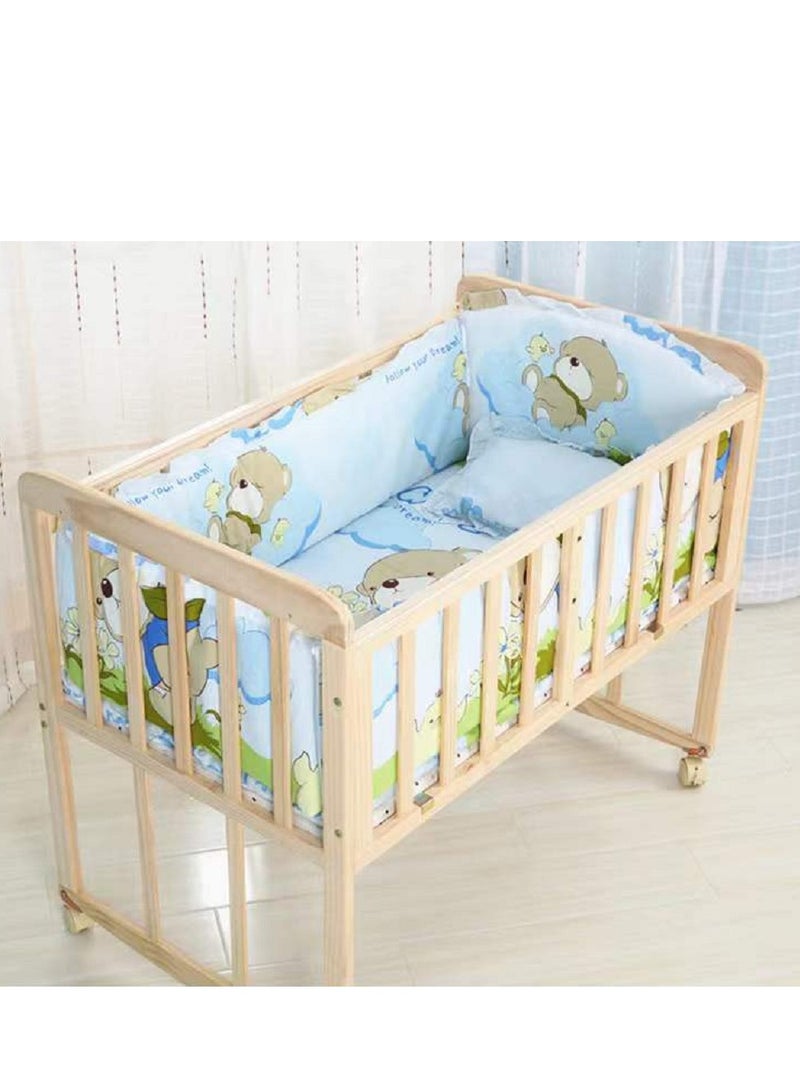 6Pcs Set Crib Bumper For Newborn Pure Cotton Bed Protector, Easy To Remove And Washable.