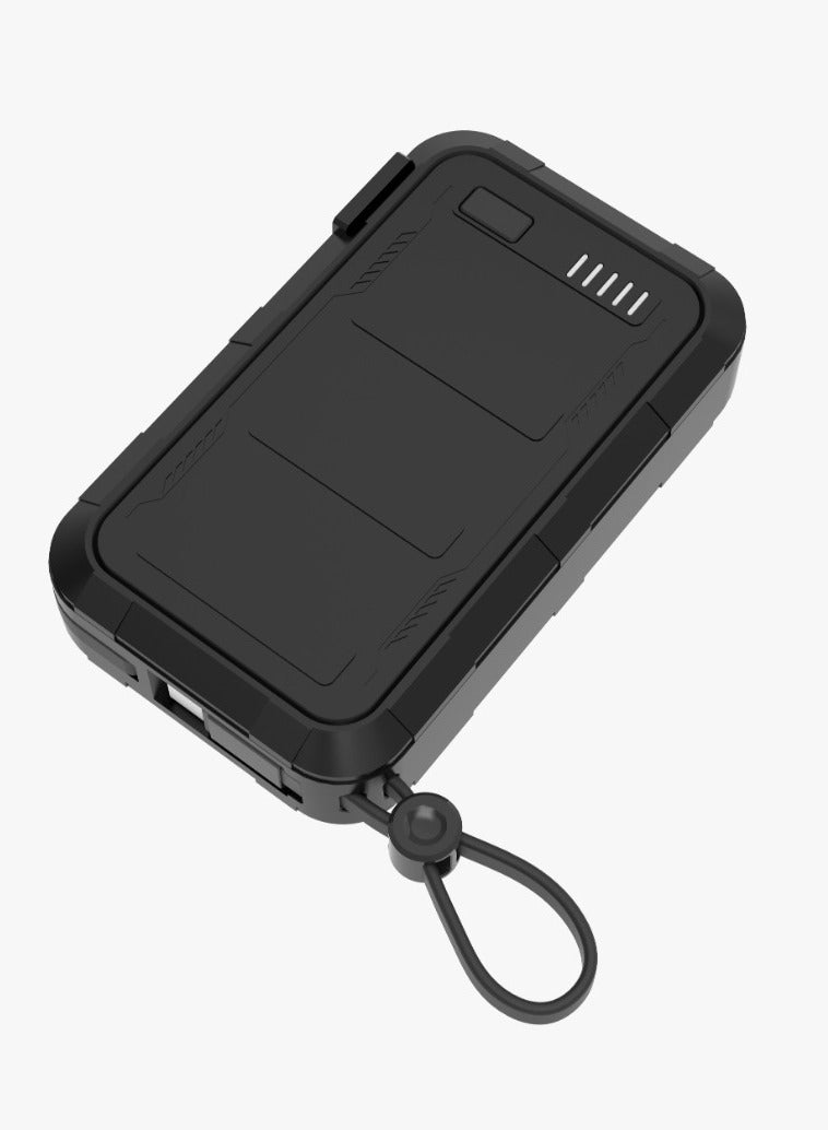 10000mAh Power Bank with Wall Charger and Integrated Type-C 20W & Lightning 10W Cable and UK Plug / Simultaneous Charging - Black