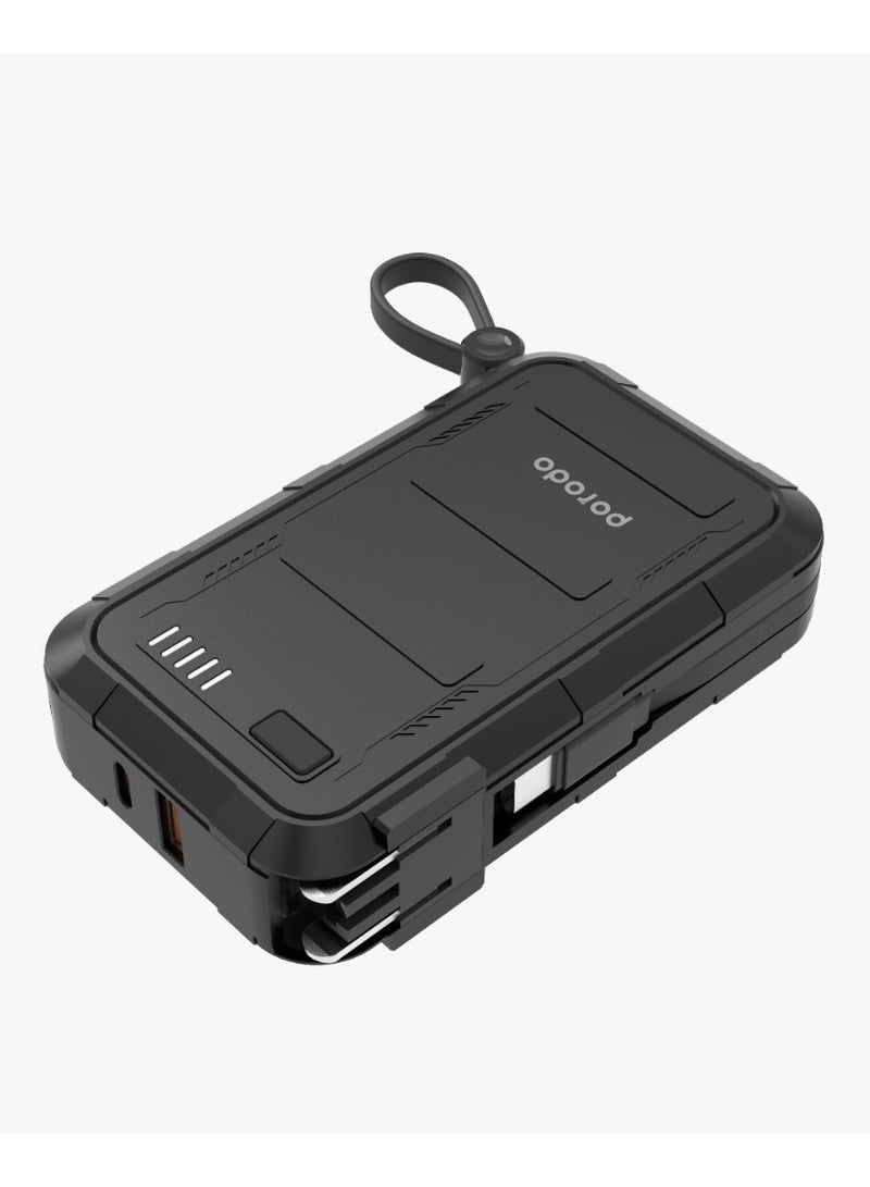 10000mAh Power Bank with Wall Charger and Integrated Type-C 20W & Lightning 10W Cable and UK Plug / Simultaneous Charging - Black
