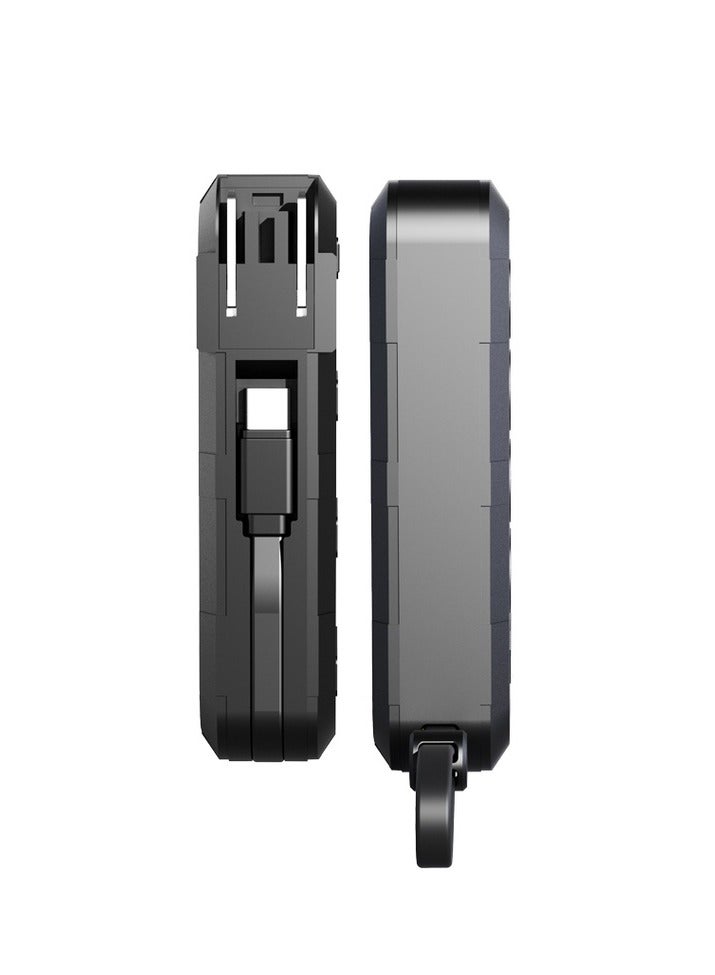 10000mAh Power Bank with Wall Charger and Integrated Type-C 20W & Lightning 10W Cable and UK Plug / Simultaneous Charging - Black