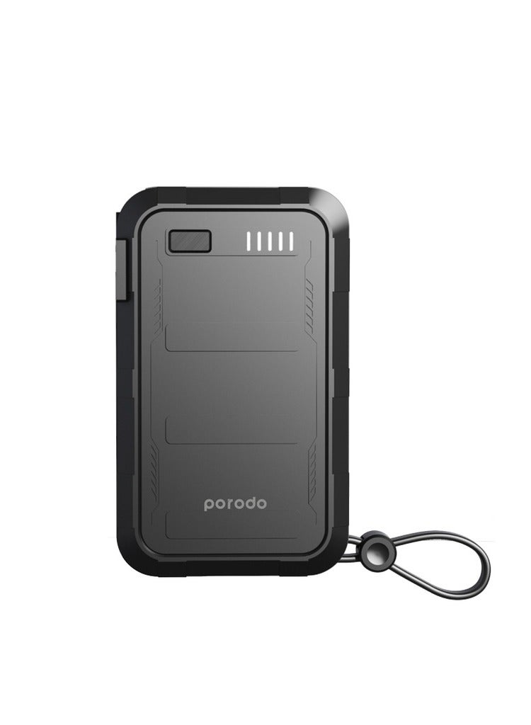 10000mAh Power Bank with Wall Charger and Integrated Type-C 20W & Lightning 10W Cable and UK Plug / Simultaneous Charging - Black