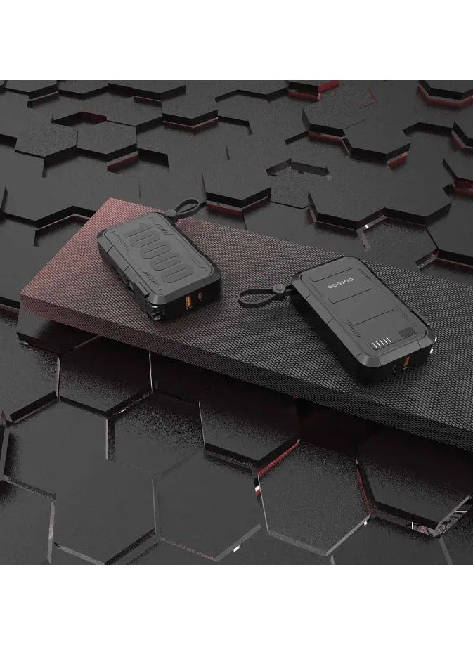 10000mAh Power Bank with Wall Charger and Integrated Type-C 20W & Lightning 10W Cable and UK Plug / Simultaneous Charging - Black