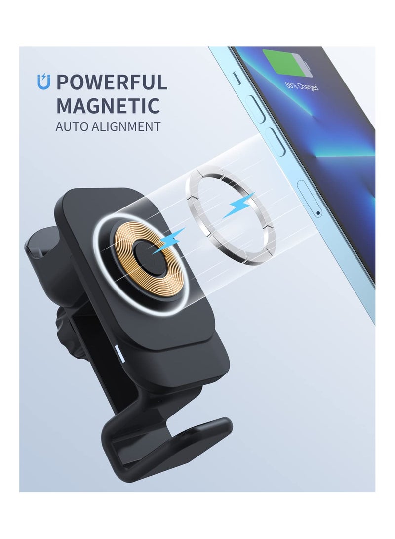 Car Charger, 3 in 1 Wireless Magnetic Charger Car Mount, Fit for Compatible iPhones, Samsung Phones, Apple Watch, AirPods, Fast Charging Car Dock, 360 Rotation, Dashboard or Air Vent Attachment